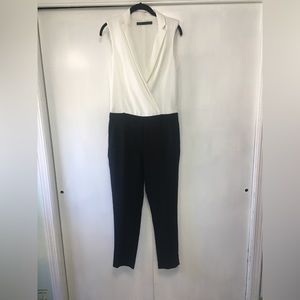 Zara Tuxedo black and white jumpsuit hidden zipper XS